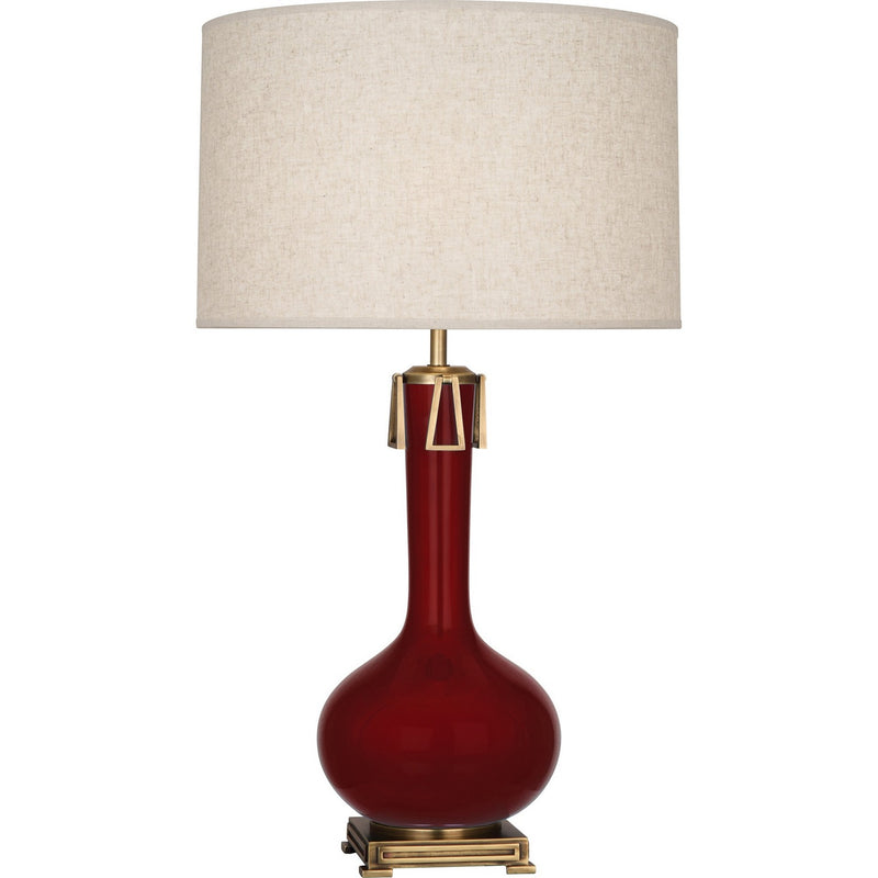 Robert Abbey SA992 One Light Table Lamp, Sangria Glazed Ceramic w/Aged Brass