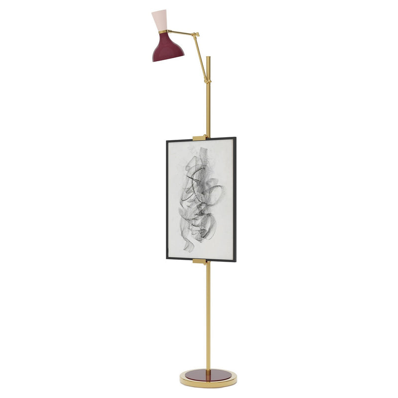 Robert Abbey SM16RW One Light Floor Easel, Modern Brass w/Sugar Plum, Rose Water Painted