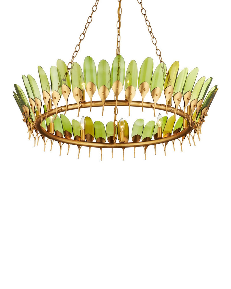 Currey and Company 9000-1337 11 Light Chandelier, Green/Contemporary Gold Leaf/Contemporary Gold