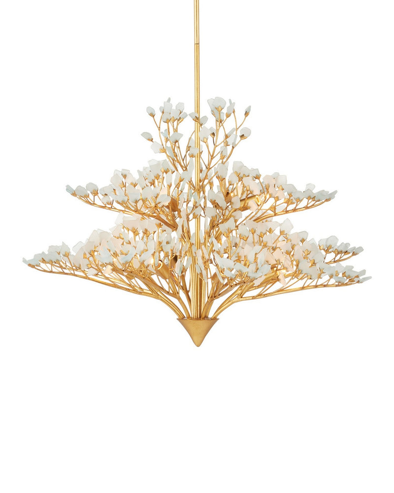 Currey and Company 9000-1344 12 Light Chandelier, Contemporary Gold Leaf/Frosted