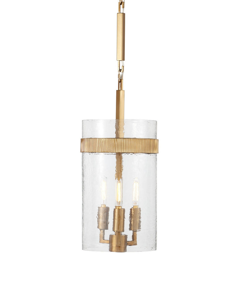 Currey and Company 9000-1348 Three Light Pendant, Clear/Satin Brass