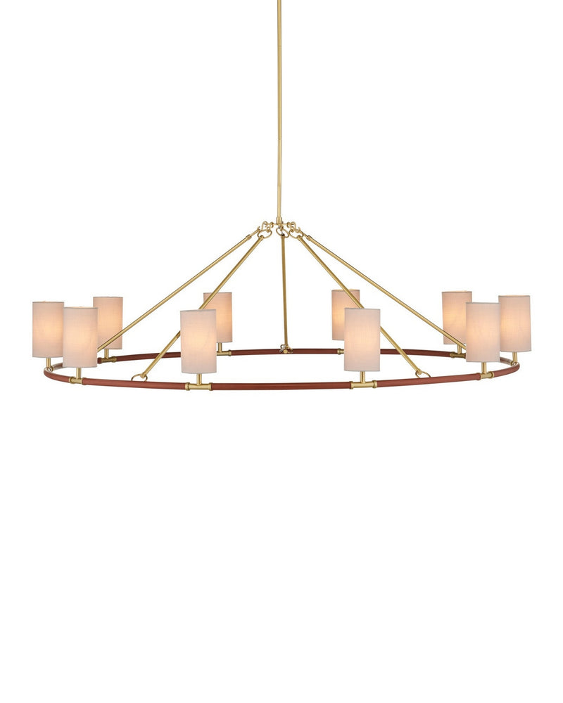 Currey and Company 9000-1350 Ten Light Chandelier, Saddle Brown/Brushed Brass