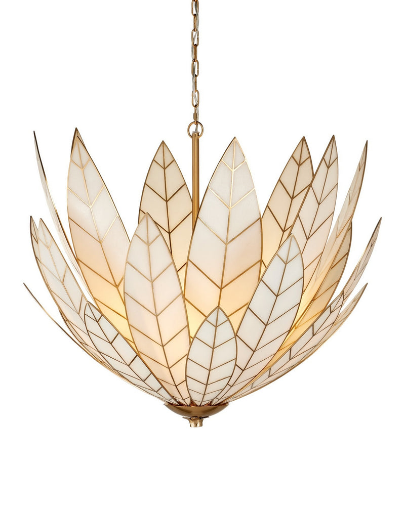 Currey and Company 9000-1355 Three Light Chandelier, Antique Brass/Off-White