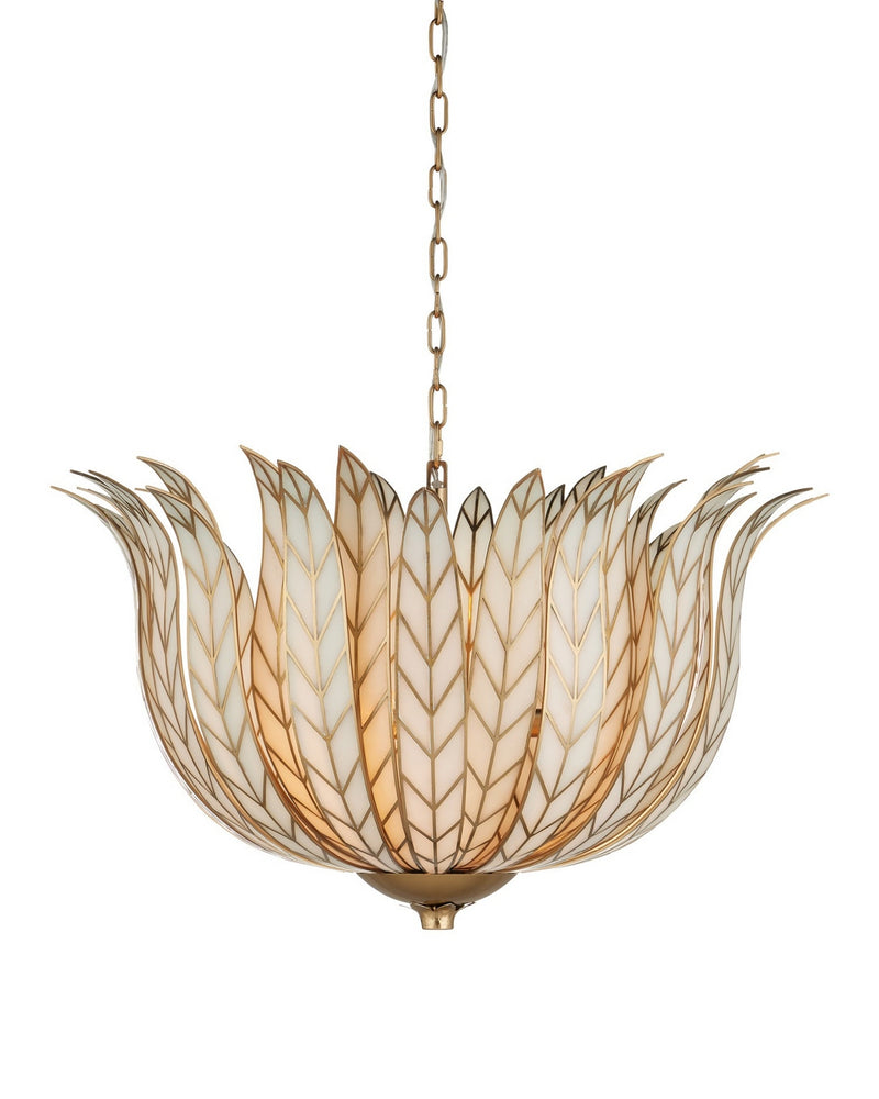 Currey and Company 9000-1356 Three Light Chandelier, Antique Brass/Off-White