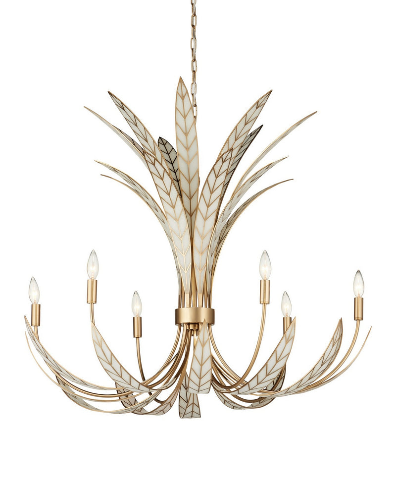 Currey and Company 9000-1357 Six Light Chandelier, Antique Brass/Off-White
