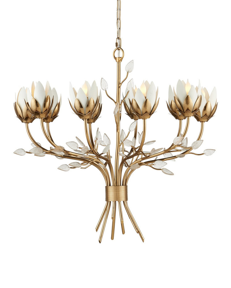 Currey and Company 9000-1359 Ten Light Chandelier, Antique Brass/White/Clear