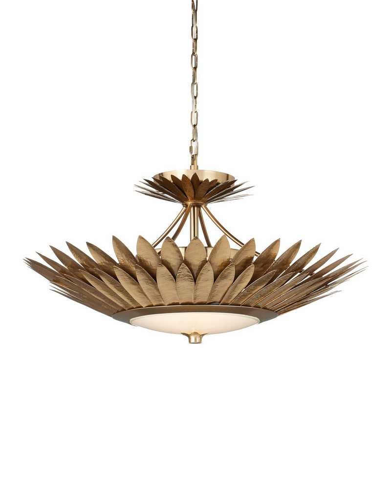 Currey and Company 9000-1360 LED Semi-Flush Mount, Antique Brass/White