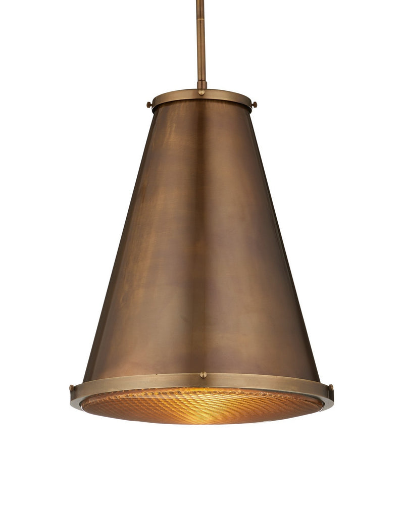 Currey and Company 9000-1366 One Light Pendant, Antique Brass/Clear