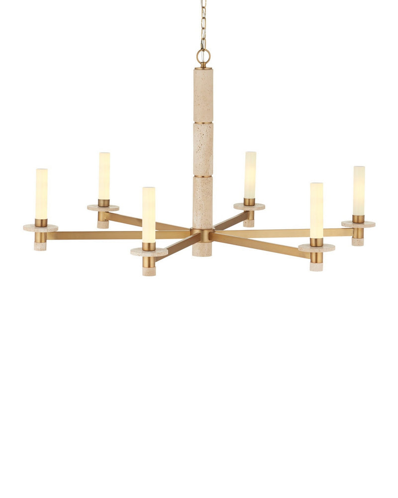 Currey and Company 9000-1369 Six Light Chandelier, Natural/Antique Brass/White