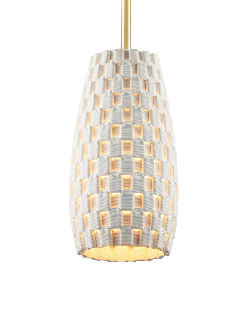Currey and Company 9000-1370 One Light Pendant, White/Brass