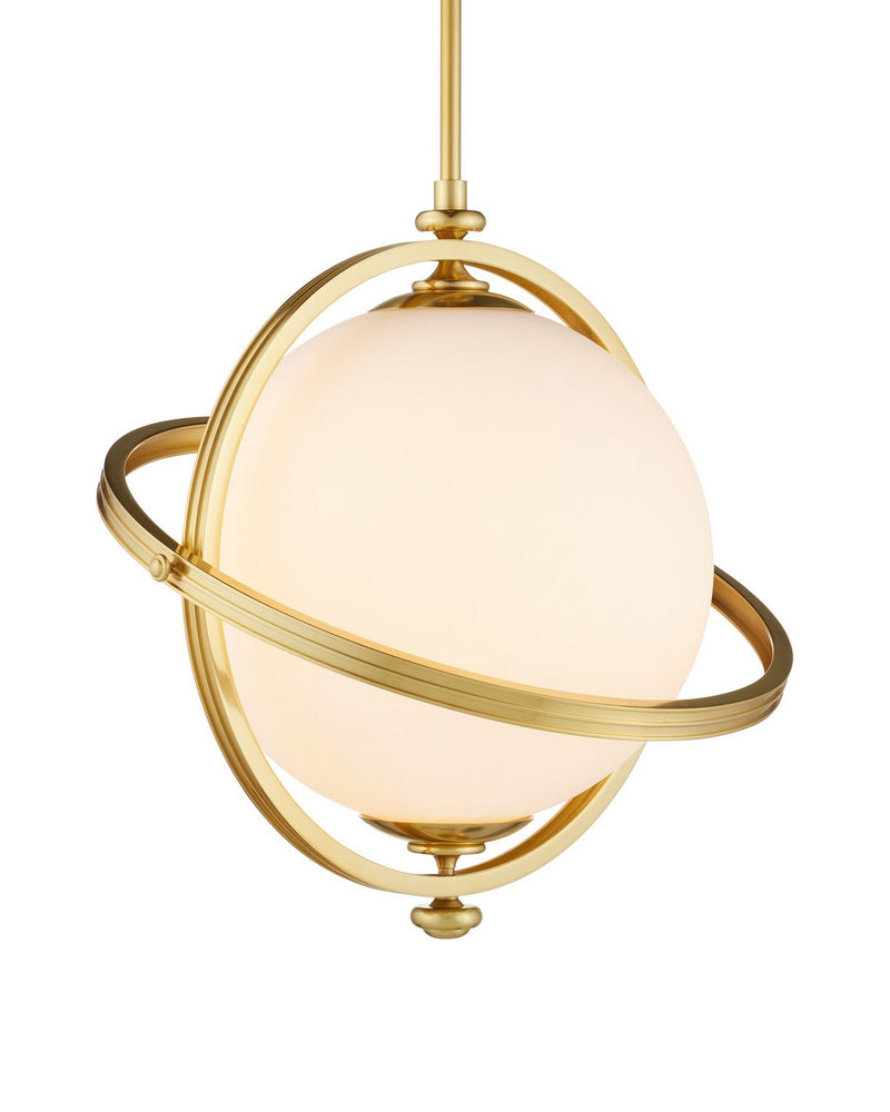 Currey and Company 9000-1373 One Light Pendant, White/Brass