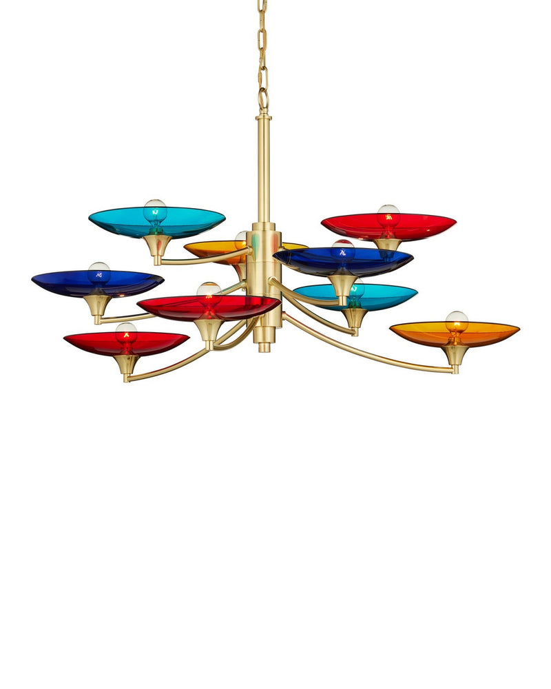 Currey and Company 9000-1374 Nine Light Chandelier, Blue/Yellow/Red/Polished Brass