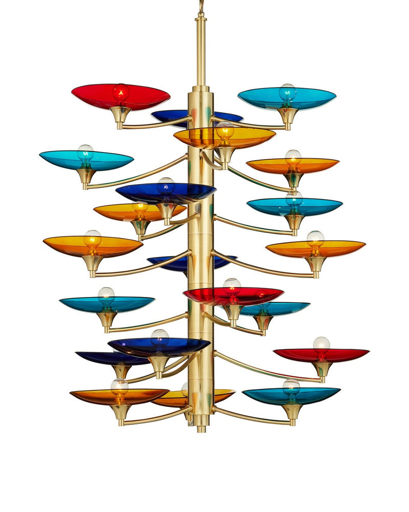 Currey and Company 9000-1375 21 Light Chandelier, Blue/Yellow/Red/Polished Brass