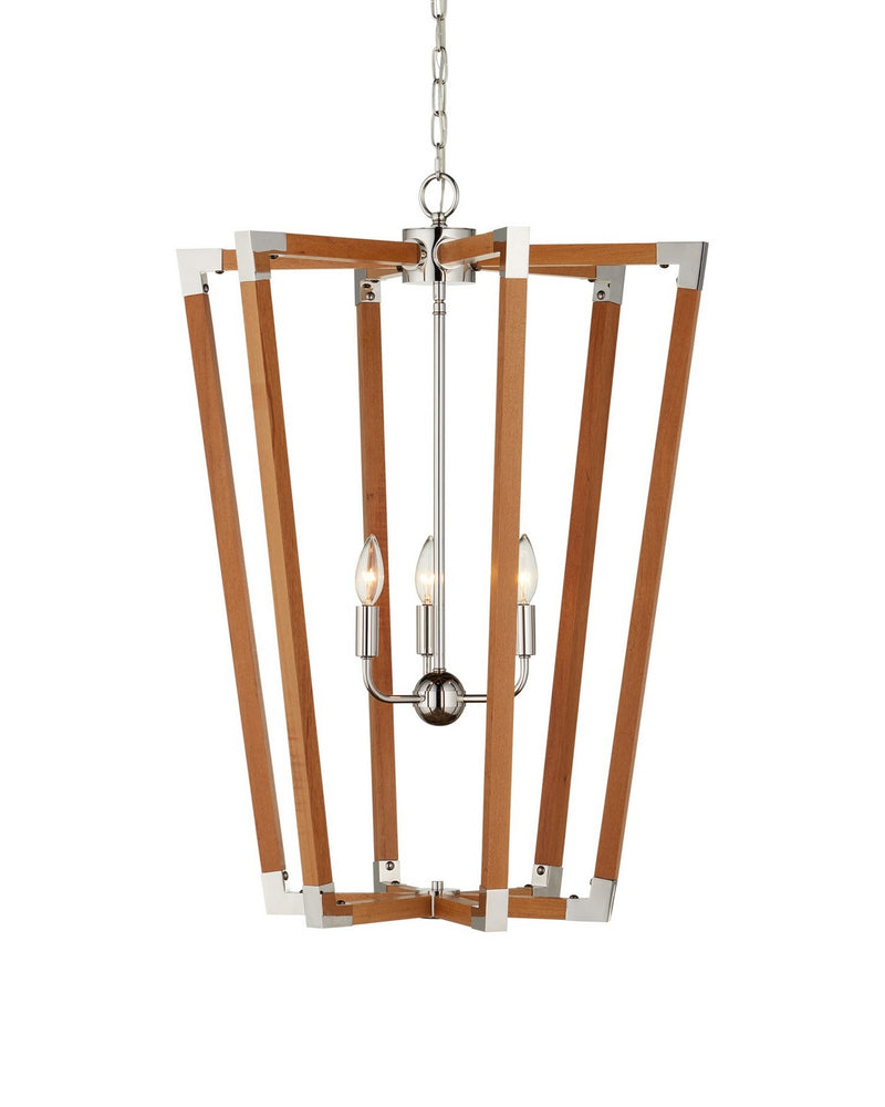 Currey and Company 9000-1376 Three Light Chandelier, Natural/Polished Nickel