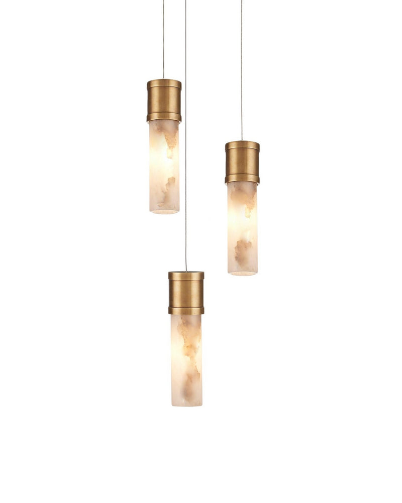 Currey and Company 9000-1380 Three Light Pendant, Vintage Brass/White/Silver