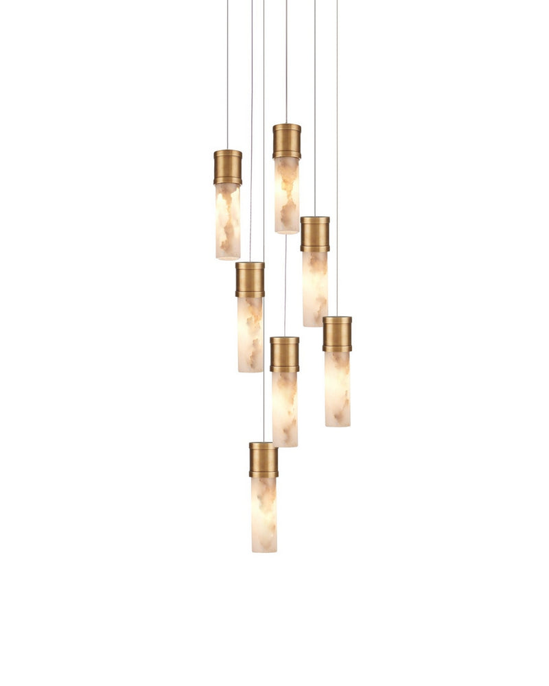 Currey and Company 9000-1381 Seven Light Pendant, Vintage Brass/White/Silver