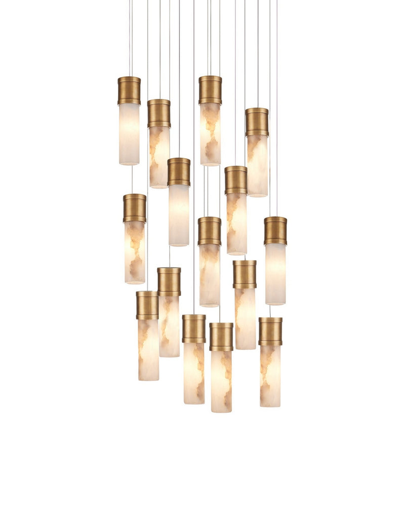 Currey and Company 9000-1382 15 Light Pendant, Vintage Brass/White/Silver