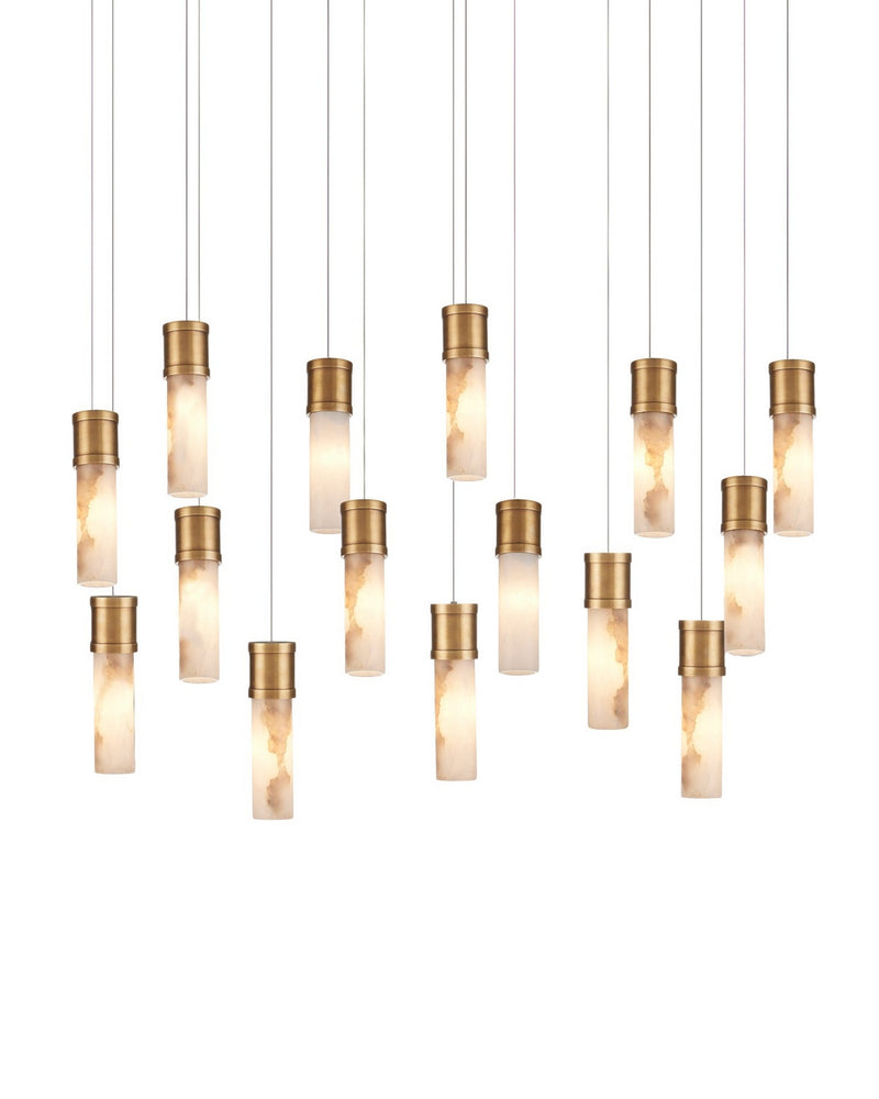 Currey and Company 9000-1383 15 Light Pendant, Vintage Brass/White/Silver