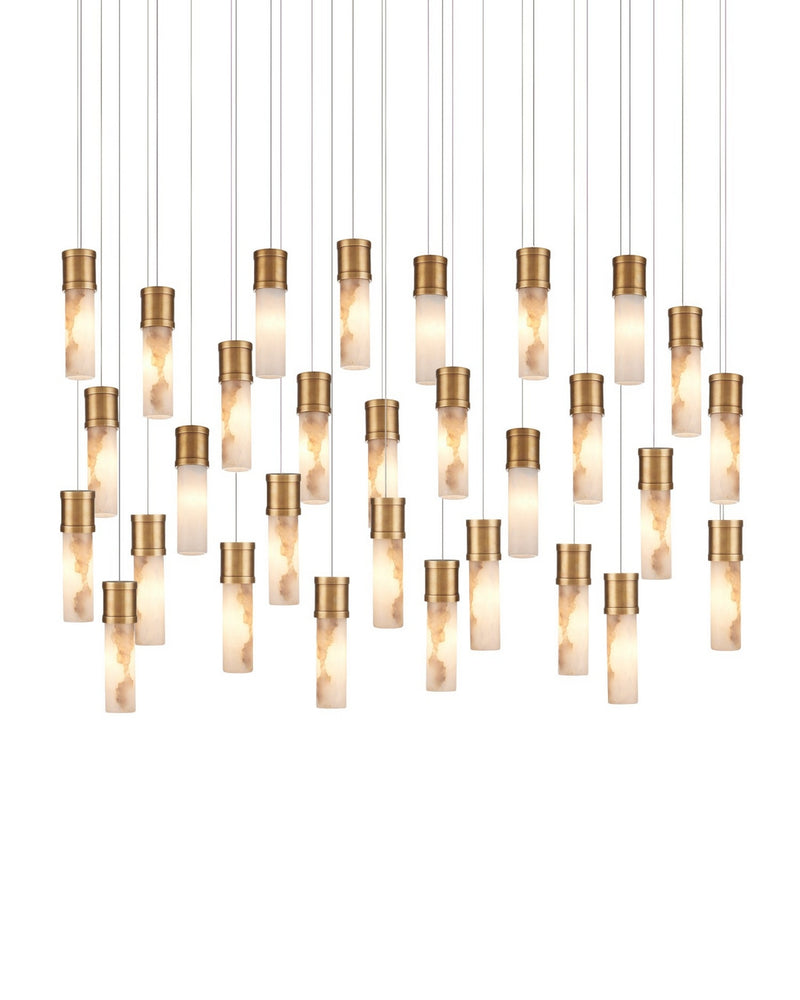 Currey and Company 9000-1384 30 Light Pendant, Vintage Brass/White/Silver