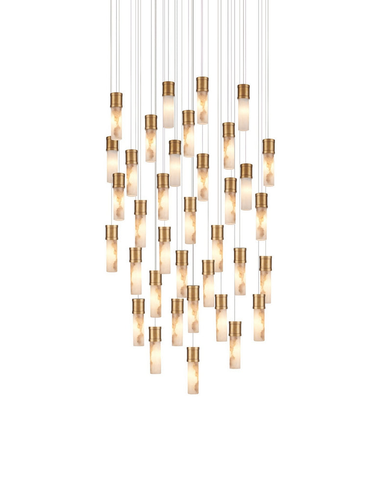 Currey and Company 9000-1385 36 Light Pendant, Vintage Brass/White/Silver