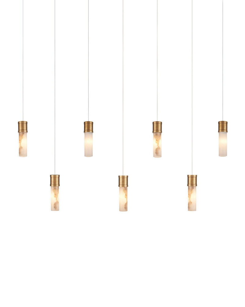 Currey and Company 9000-1386 Seven Light Pendant, Vintage Brass/White/Silver