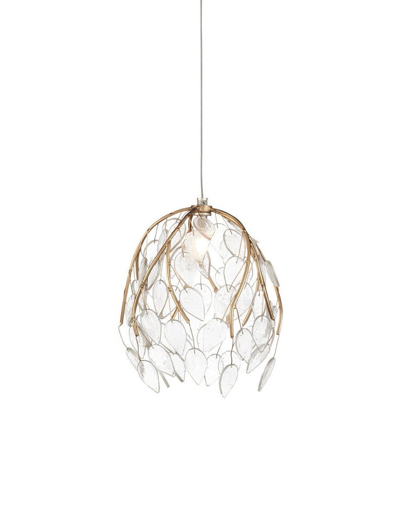Currey and Company 9000-1387 One Light Pendant, Antique Brass/Clear/Silver