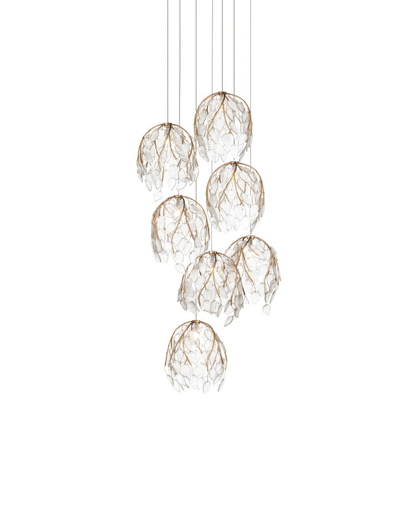 Currey and Company 9000-1389 Seven Light Pendant, Antique Brass/Clear/Silver