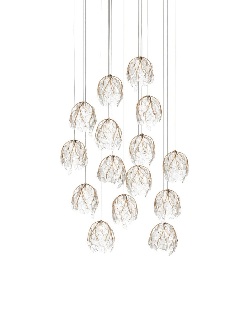 Currey and Company 9000-1390 15 Light Pendant, Antique Brass/Clear/Silver