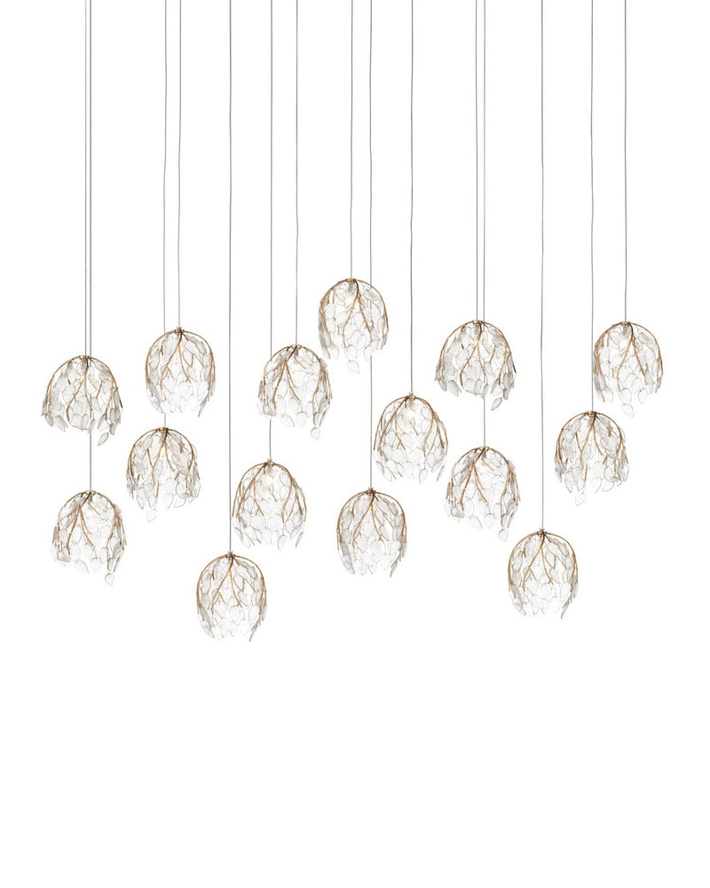 Currey and Company 9000-1391 15 Light Pendant, Antique Brass/Clear/Silver