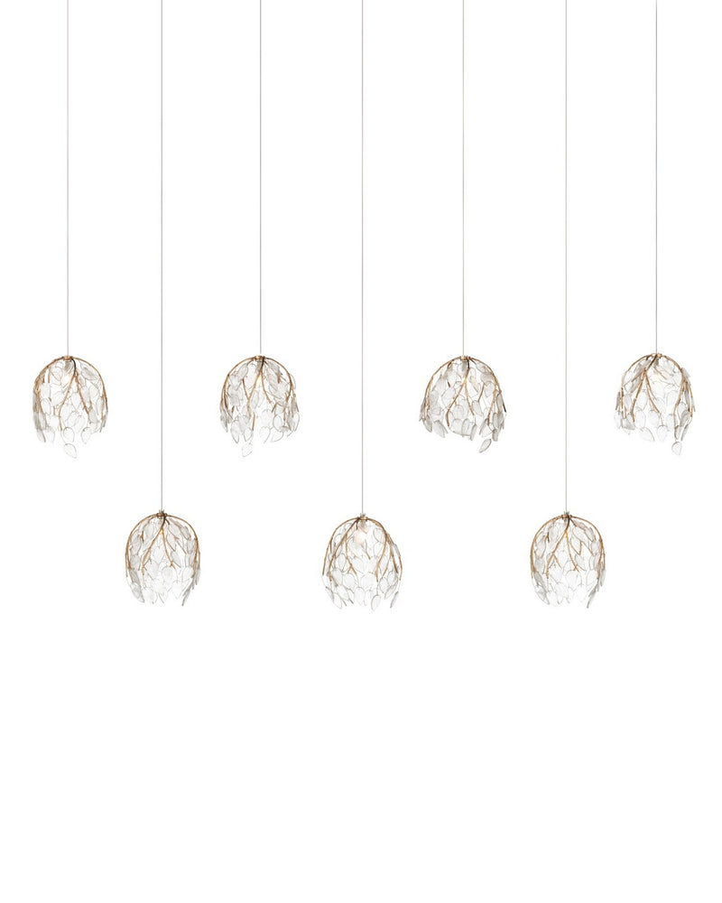 Currey and Company 9000-1394 Seven Light Pendant, Antique Brass/Clear/Silver