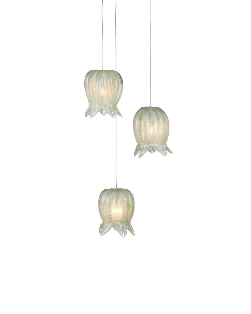 Currey and Company 9000-1396 Three Light Pendant, Green/Silver
