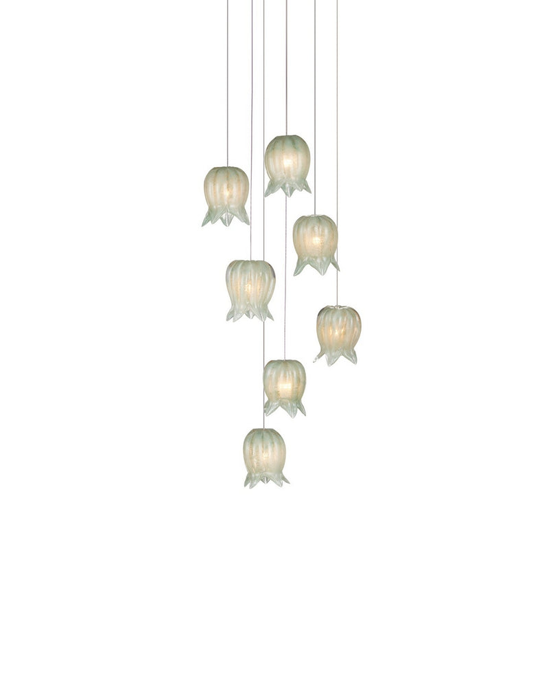 Currey and Company 9000-1397 Seven Light Pendant, Green/Silver