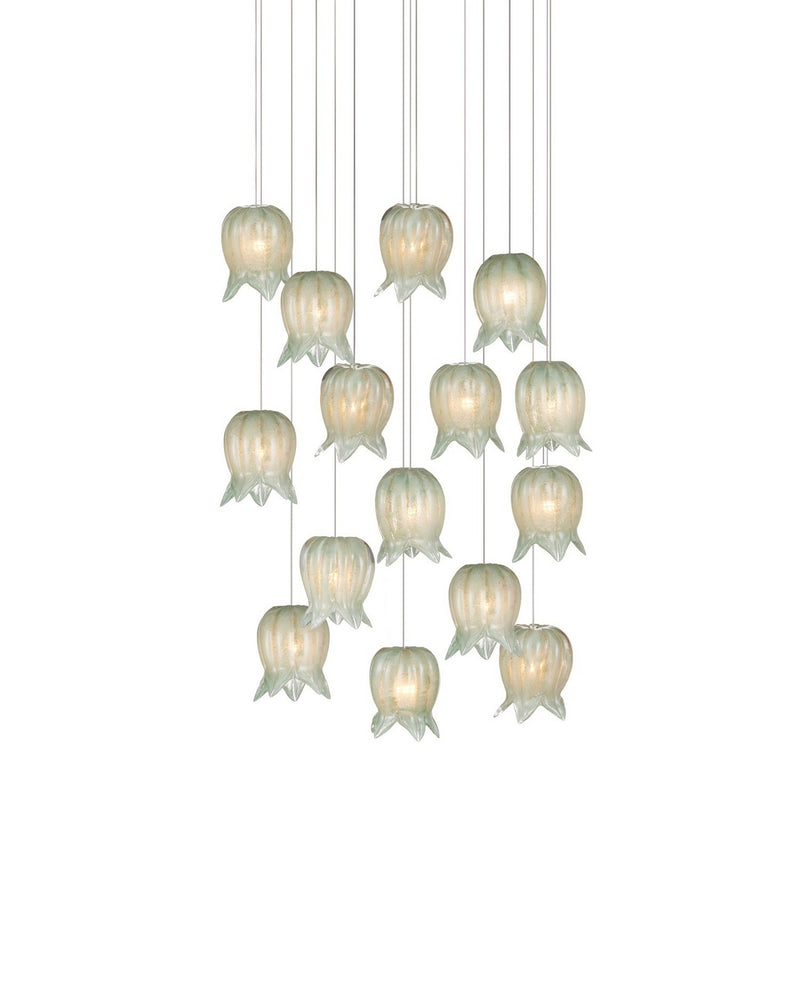 Currey and Company 9000-1398 15 Light Pendant, Green/Silver