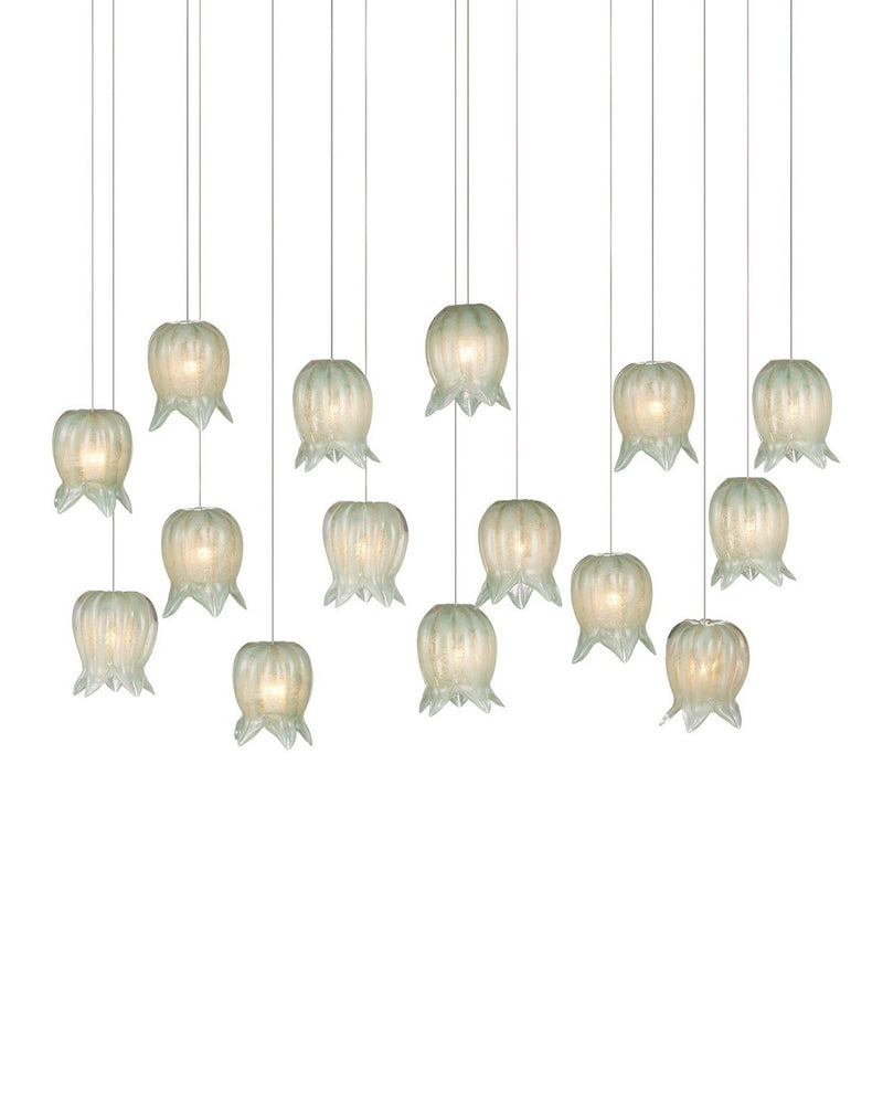 Currey and Company 9000-1399 15 Light Pendant, Green/Silver
