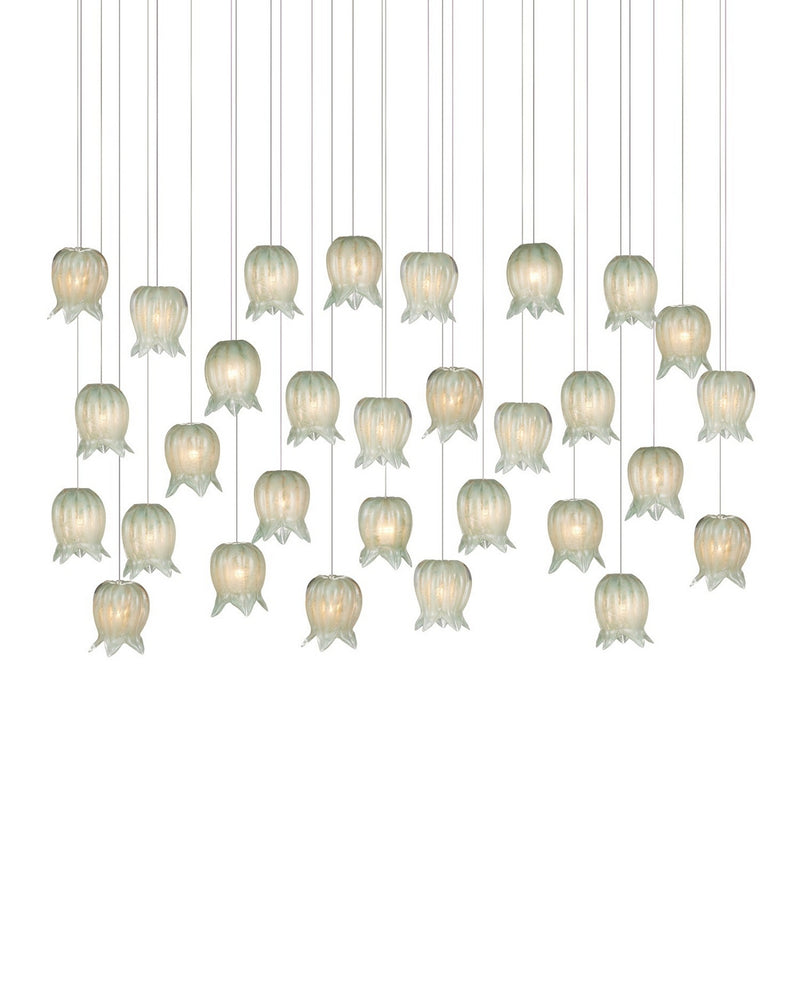 Currey and Company 9000-1400 30 Light Pendant, Green/Silver