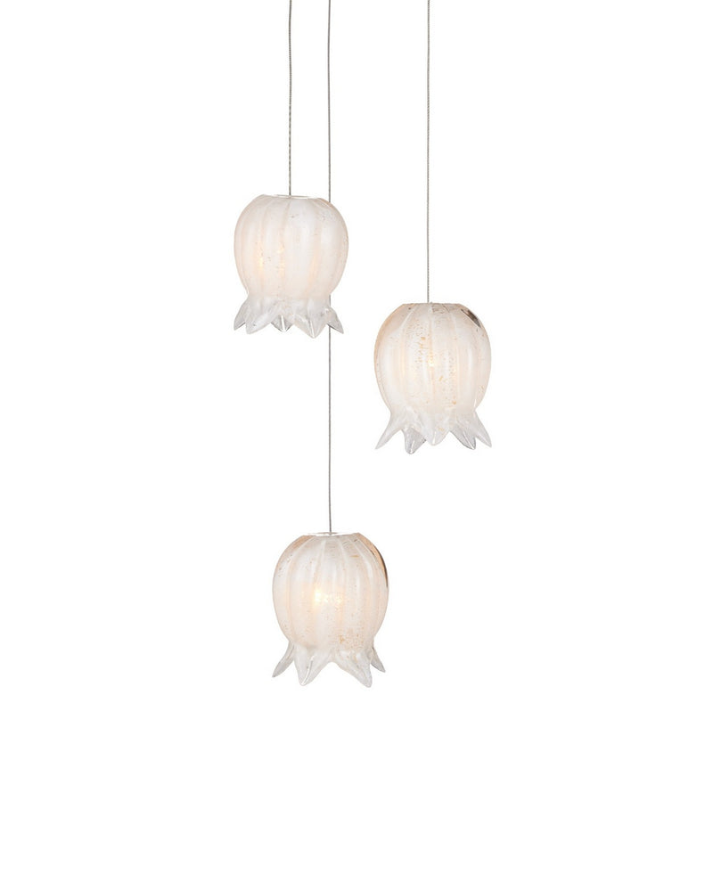 Currey and Company 9000-1404 Three Light Pendant, White/Silver