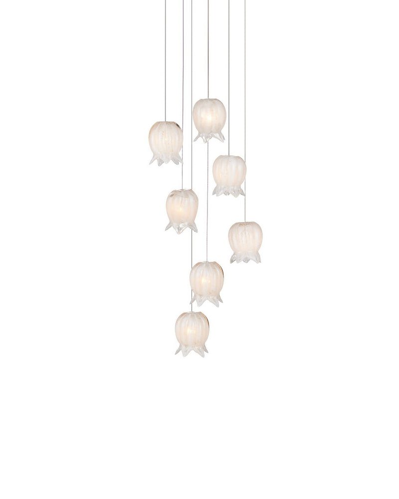 Currey and Company 9000-1405 Seven Light Pendant, White/Silver