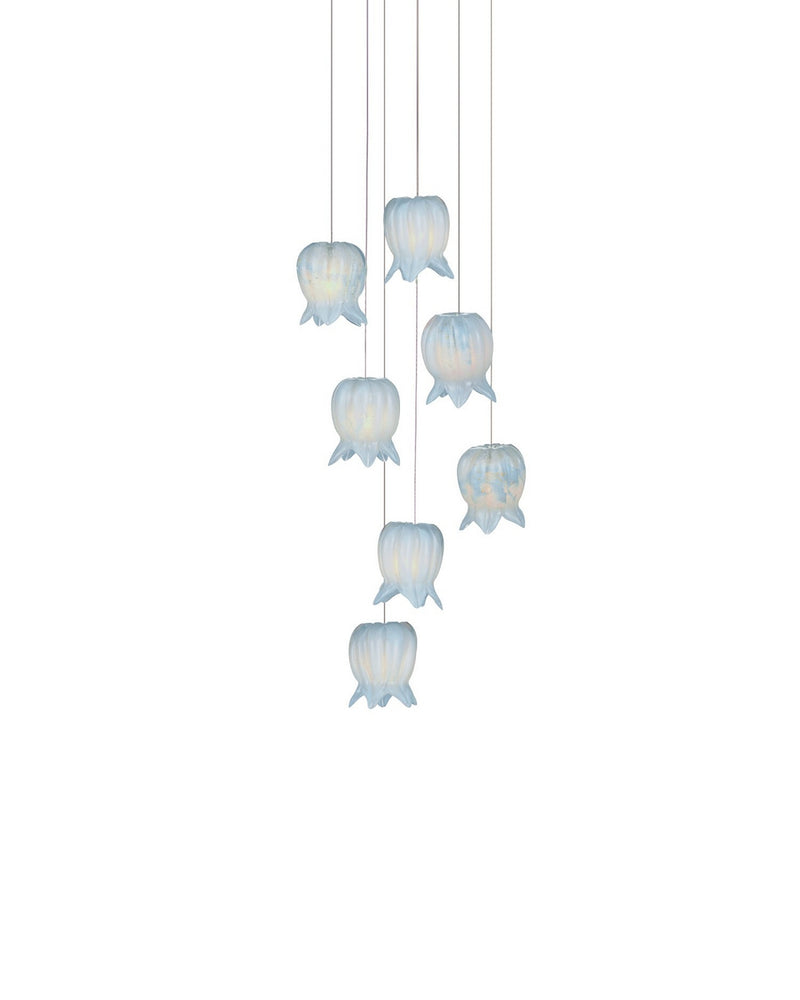 Currey and Company 9000-1413 Seven Light Pendant, Blue/Silver