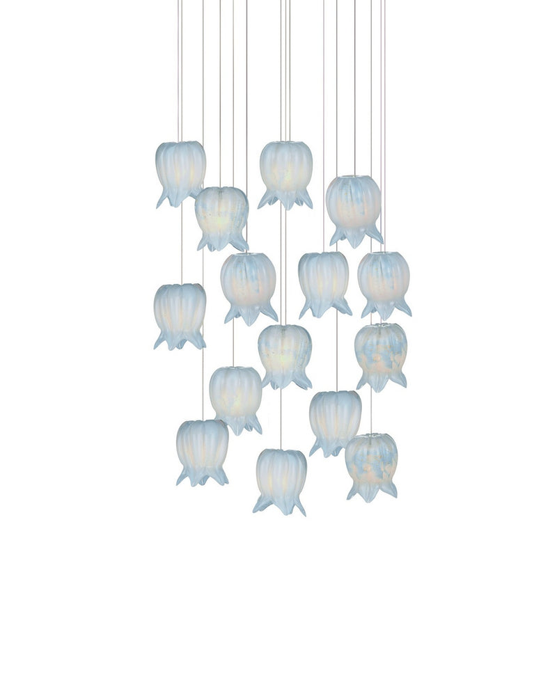 Currey and Company 9000-1414 15 Light Pendant, Blue/Silver
