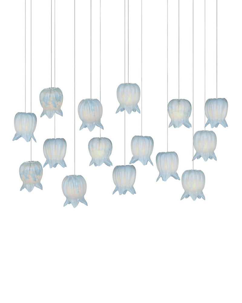 Currey and Company 9000-1415 15 Light Pendant, Blue/Silver