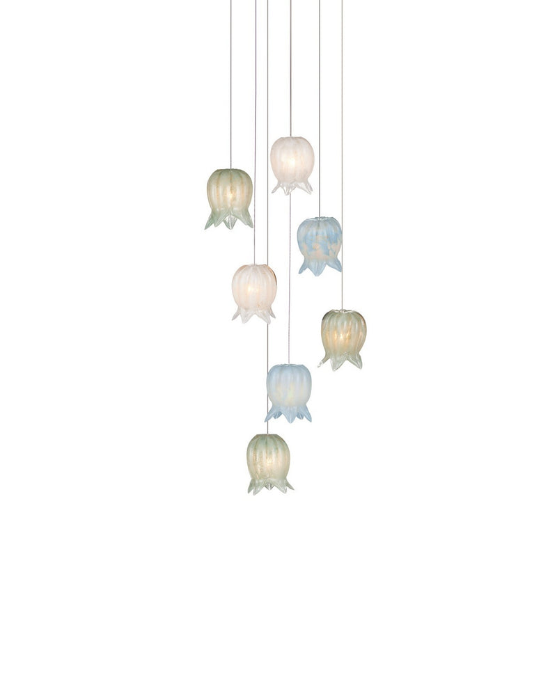 Currey and Company 9000-1420 Seven Light Pendant, Blue/Green/White/Silver