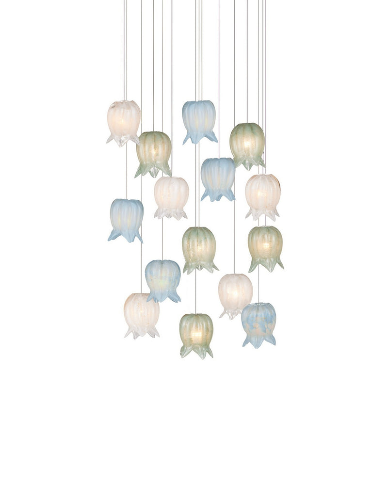 Currey and Company 9000-1421 15 Light Pendant, Blue/Green/White/Silver