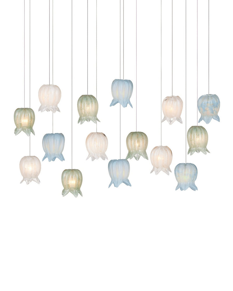 Currey and Company 9000-1422 15 Light Pendant, Blue/Green/White/Silver
