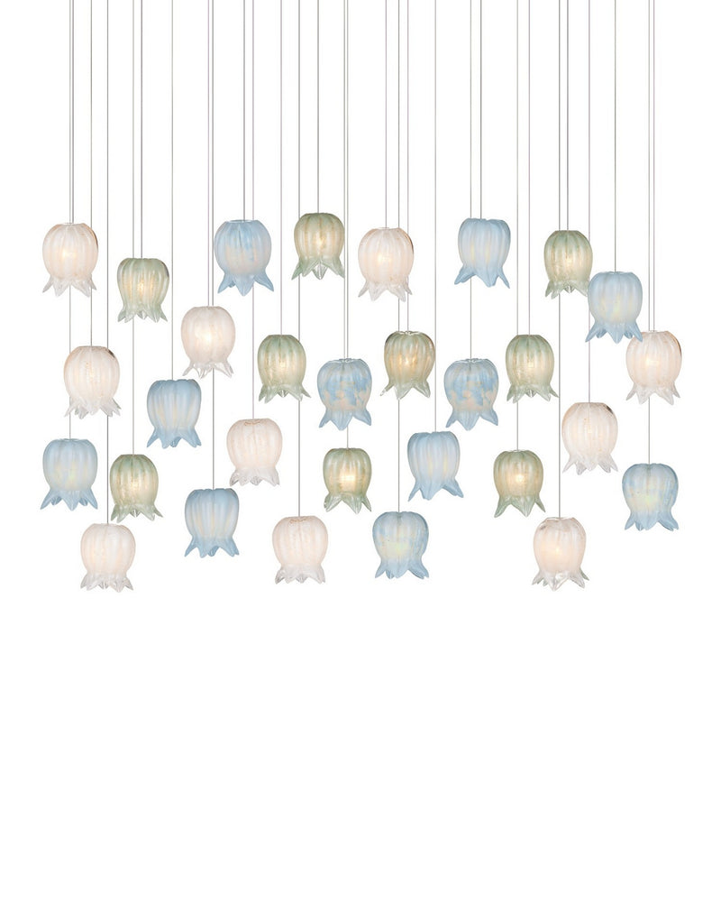 Currey and Company 9000-1423 30 Light Pendant, Blue/Green/White/Silver