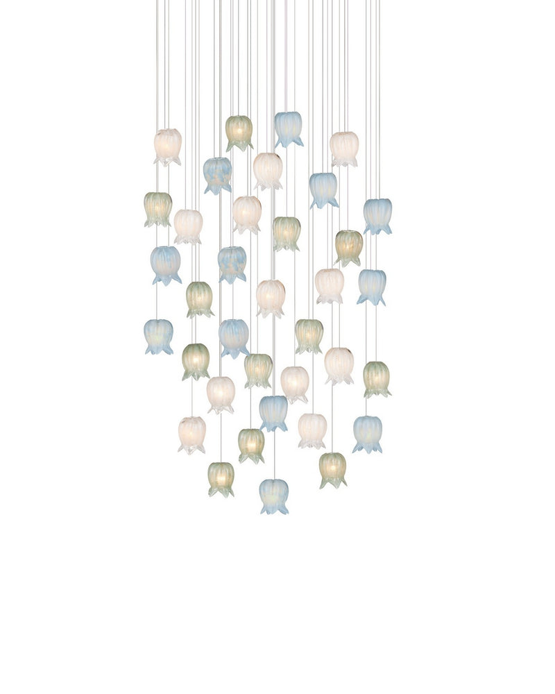 Currey and Company 9000-1424 36 Light Pendant, Blue/Green/White/Silver