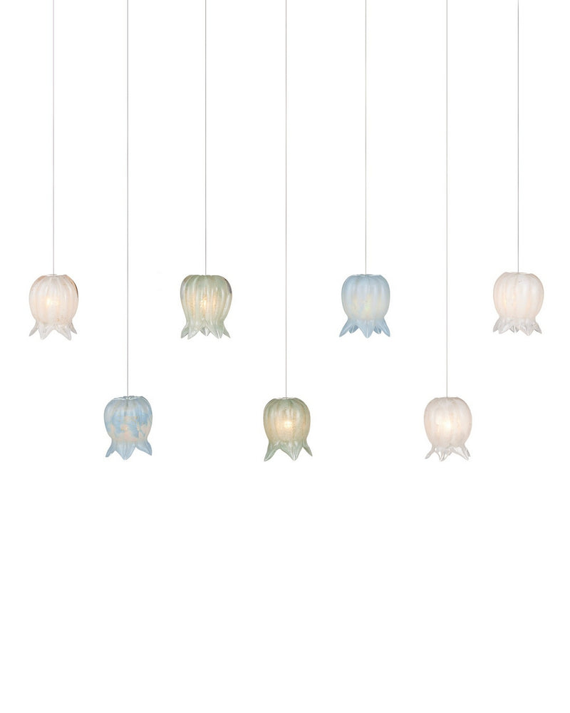 Currey and Company 9000-1425 Seven Light Pendant, Blue/Green/White/Silver