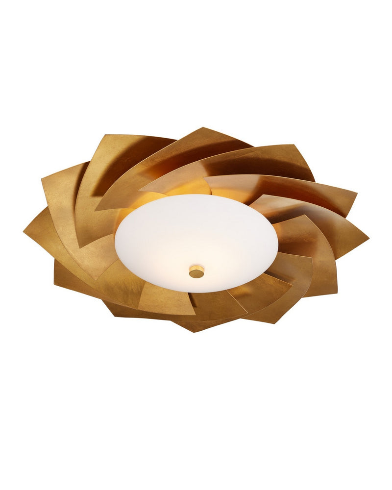 Currey and Company 9999-0080 LED Flush Mount, Contemporary Gold Leaf/Contemporary Gold/Opaque White