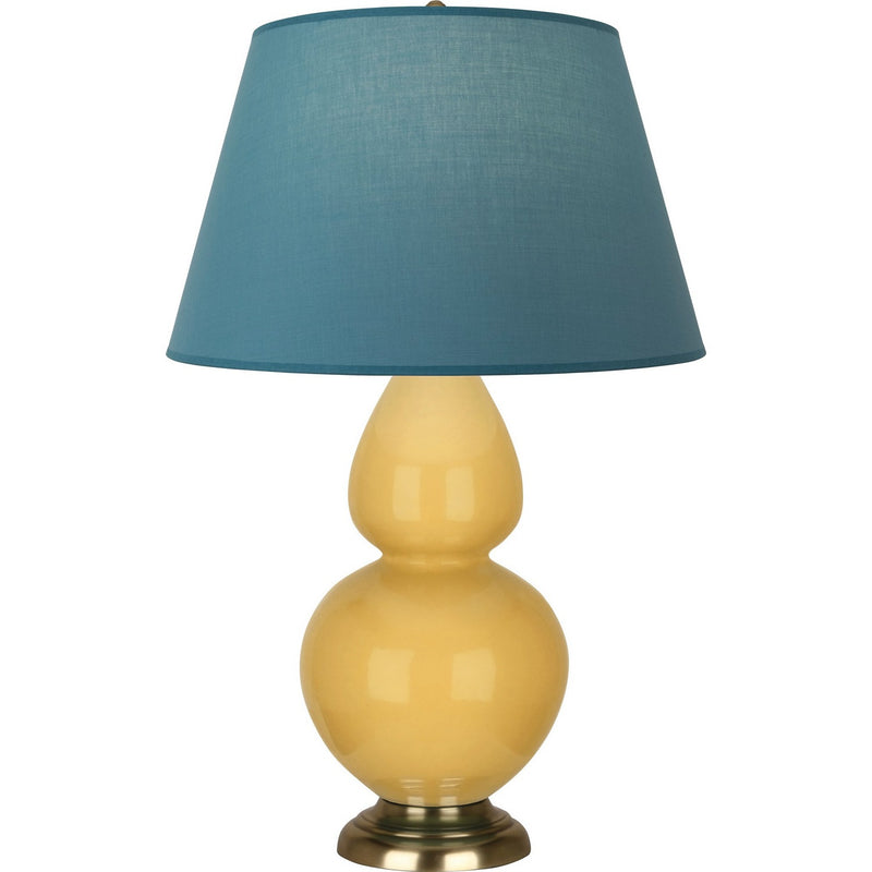 Robert Abbey SU20B One Light Table Lamp, Sunset Yellow Glazed Ceramic w/Antique Natural Brass