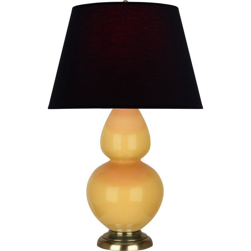Robert Abbey SU20K One Light Table Lamp, Sunset Yellow Glazed Ceramic w/Antique Natural Brass
