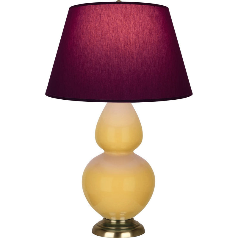 Robert Abbey SU20P One Light Table Lamp, Sunset Yellow Glazed Ceramic w/Antique Natural Brass